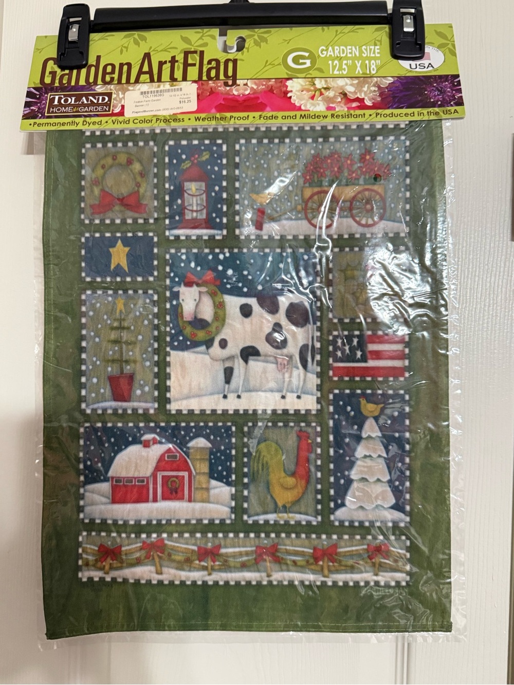 Toland Home & Garden Green Patchwork Farm Holiday Garden Flag